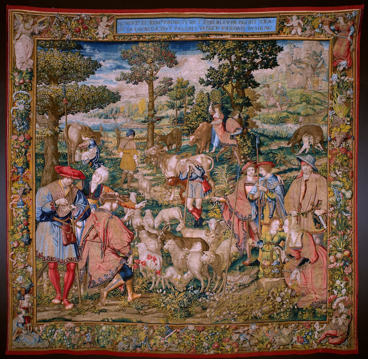 Vlaams wandtapijt. Serie De Stichting van Rome: Faustulus ontmoet Romulus en Remus. Tekenaar Barend van Orley (?). Brusselse manufacture. 1525-1530. door Bernart van (attr. to) Orley