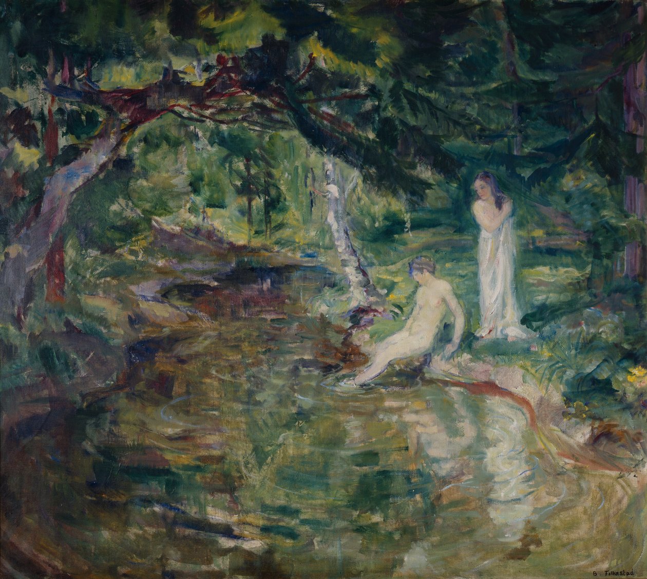 Koppel badend in het bos door Bernhard Dorotheus Folkestad