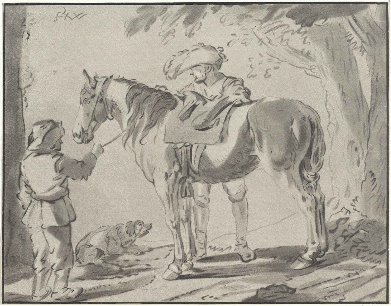 Twee mannen bij een paard door Bernhard Schreuder