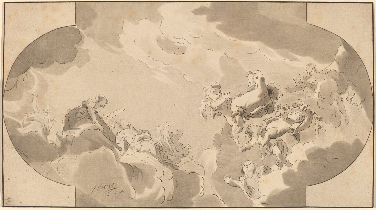 Plafonddecoratie door Bernhard Schreuder after Jacob de Wit