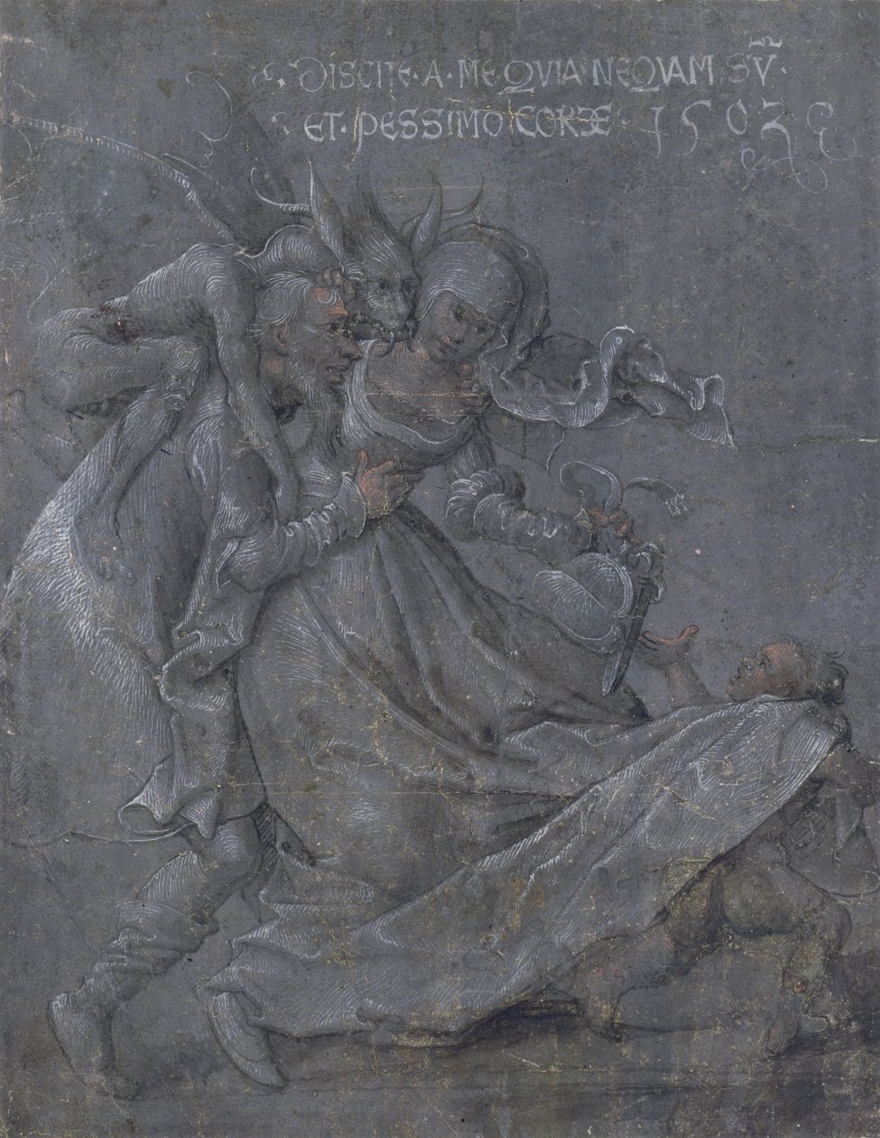 Paar geliefden met de Duivel en Cupido, 1503 door Bernhard Strigel