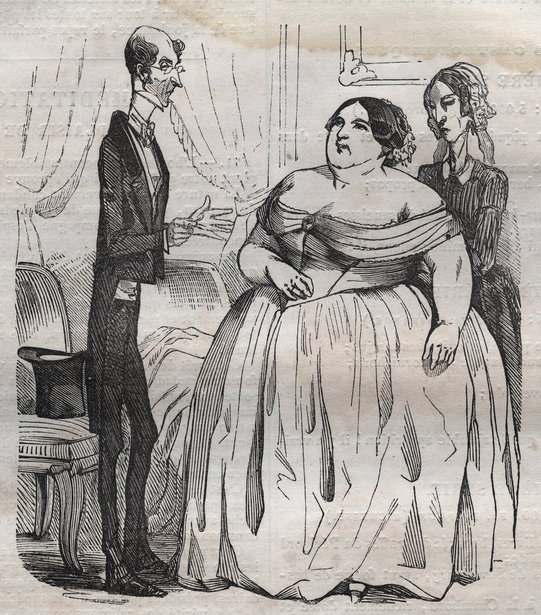 De lekkerbekken - obesitas en de magere - gravure in 