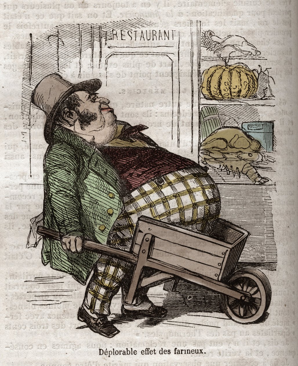 Obesitas - Des Gourmands - betreurenswaardig effect van zetmeelhoudende stoffen - gravure in 