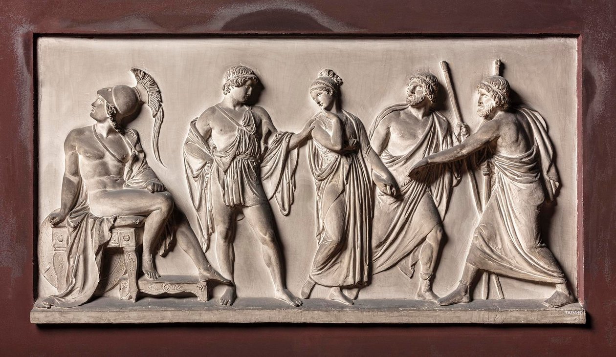 Briseis wordt door de herauten van Agamemnon bij Achilles weggevoerd door Bertel Thorvaldsen