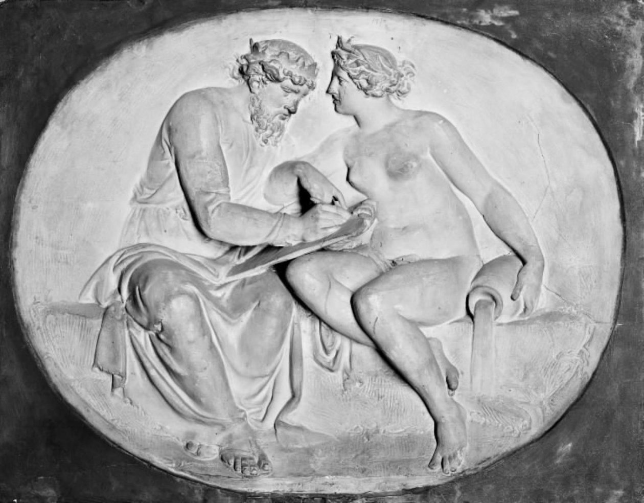 Koning Numa Pompilius in gesprek met de nimf Egeria in haar grot door Bertel Thorvaldsen