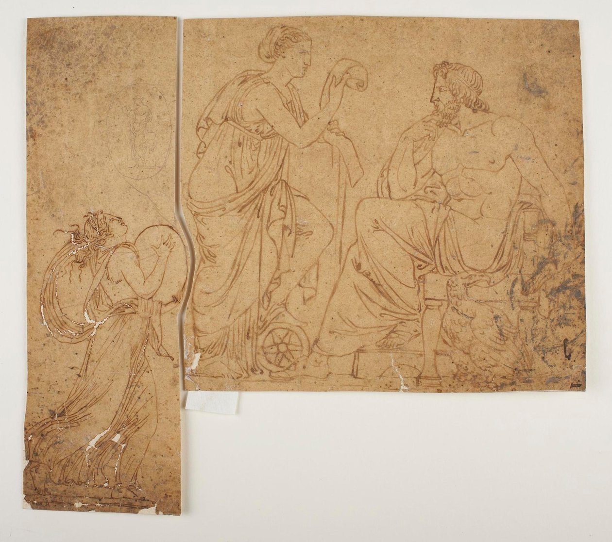 Mänade spielt das Zimbel. Nemesis liest Jupiter die Taten der Menschen vor door Bertel Thorvaldsen