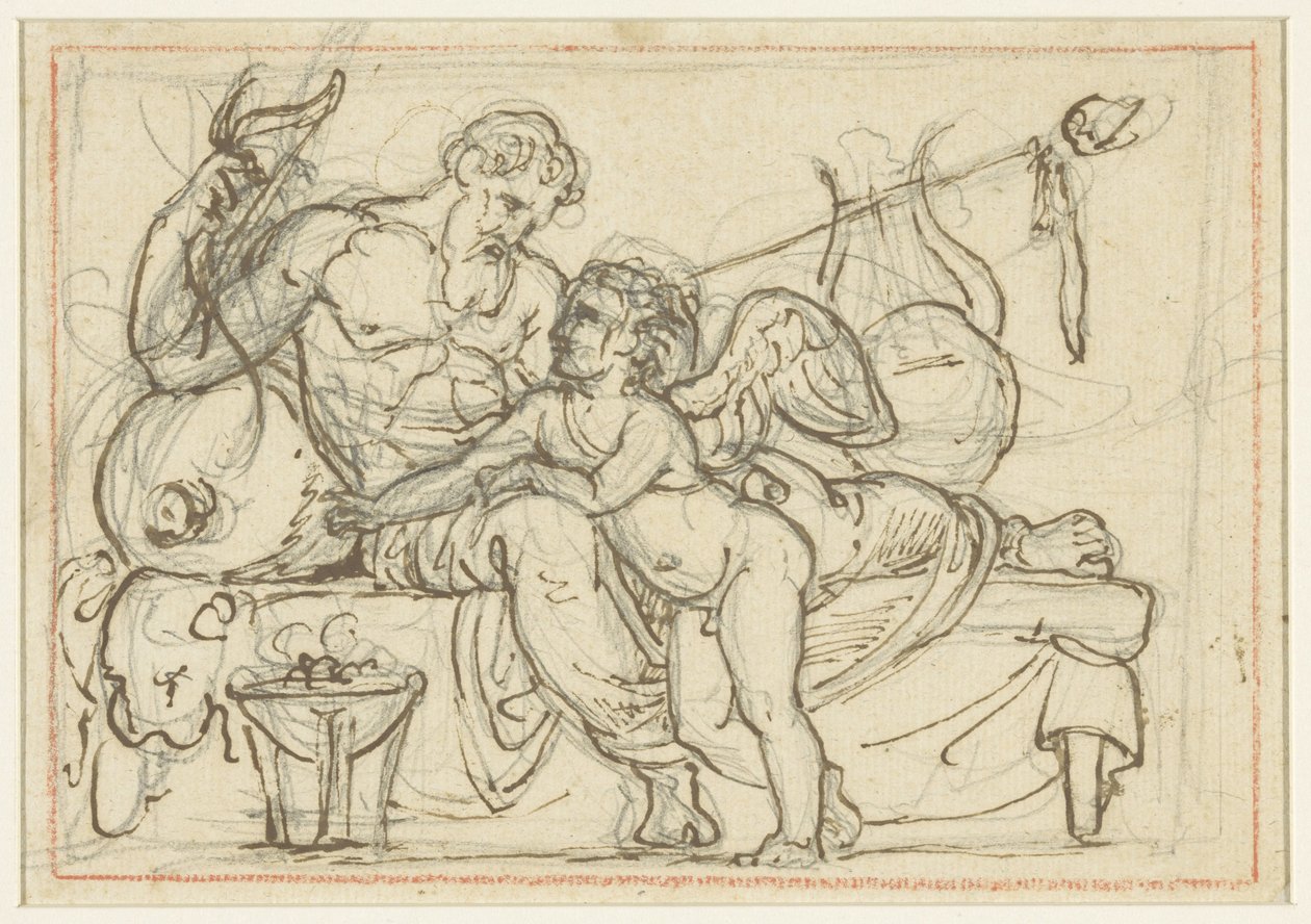 Ontwerp voor een reliëf met Amor en een liggende figuur van Anacreon door Bertel Thorvaldsen