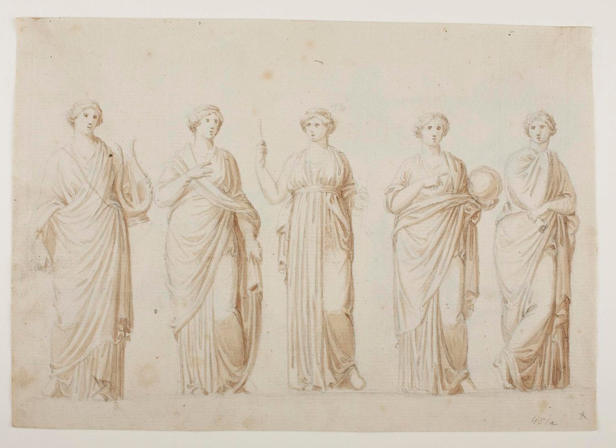 De muzen Terpsichore, Erato, Clio, Urania en Polyhymnia door Bertel Thorvaldsen