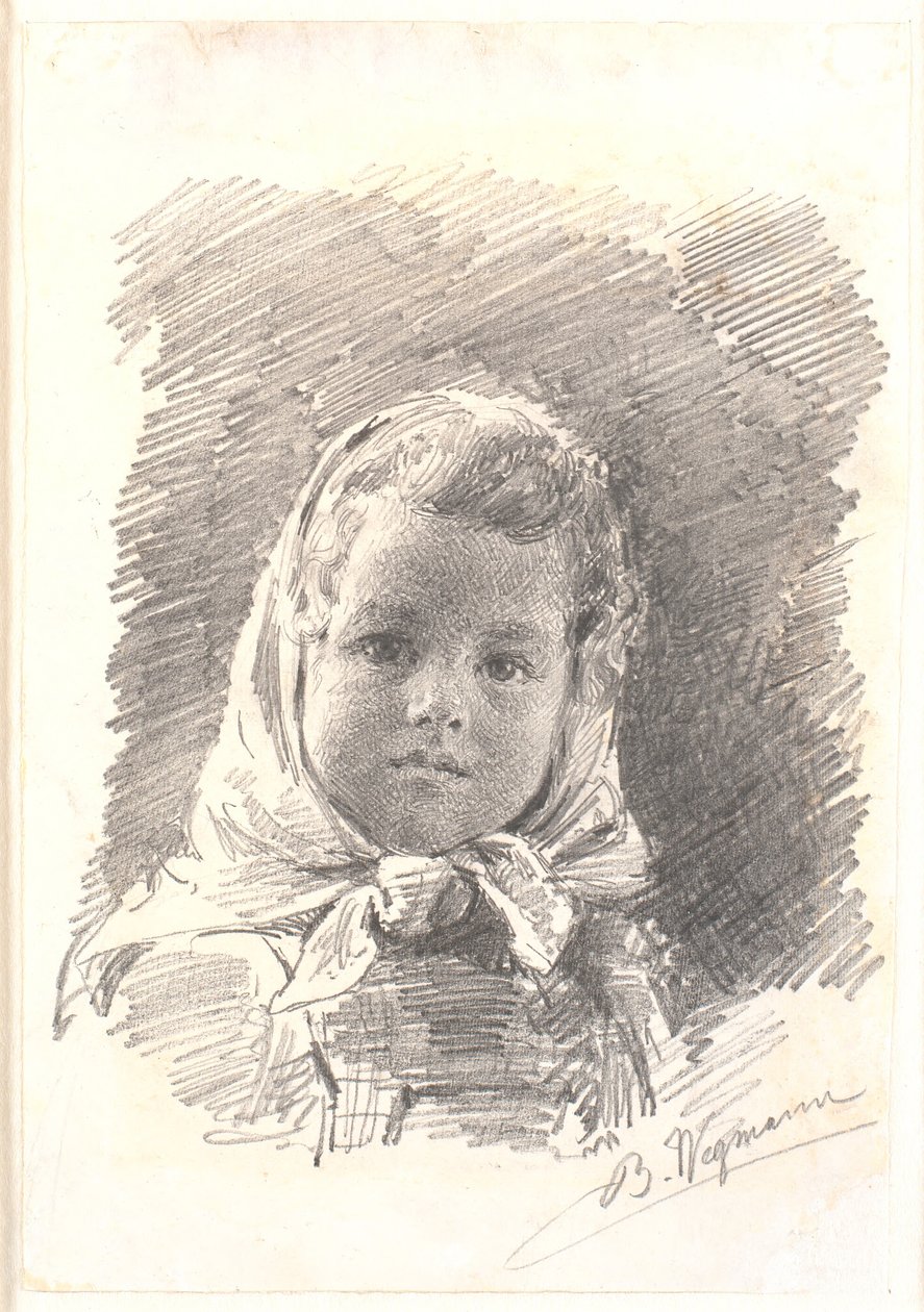 Portret van een klein meisje met een hoofddoek door Bertha Wegmann
