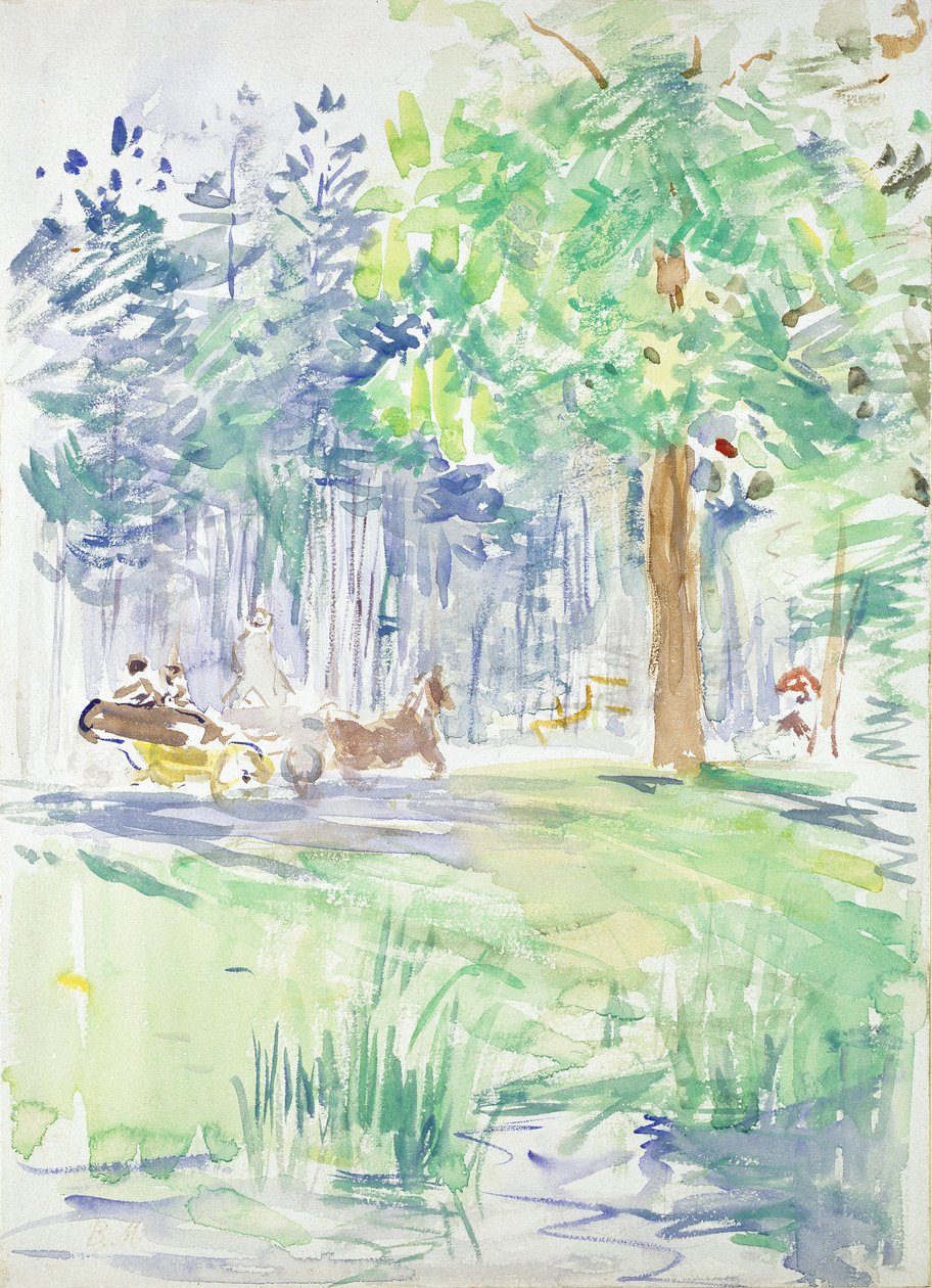 Paard en wagen op een bosweg, na 1883 door Berthe Morisot