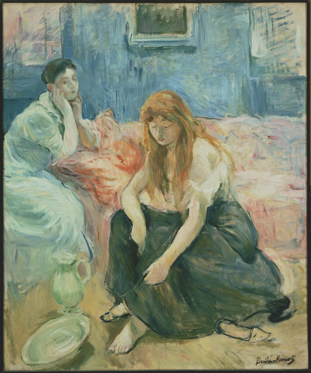 Jonge vrouwen bij hun toilet (titel gegeven door de kunstenares) door Berthe Morisot