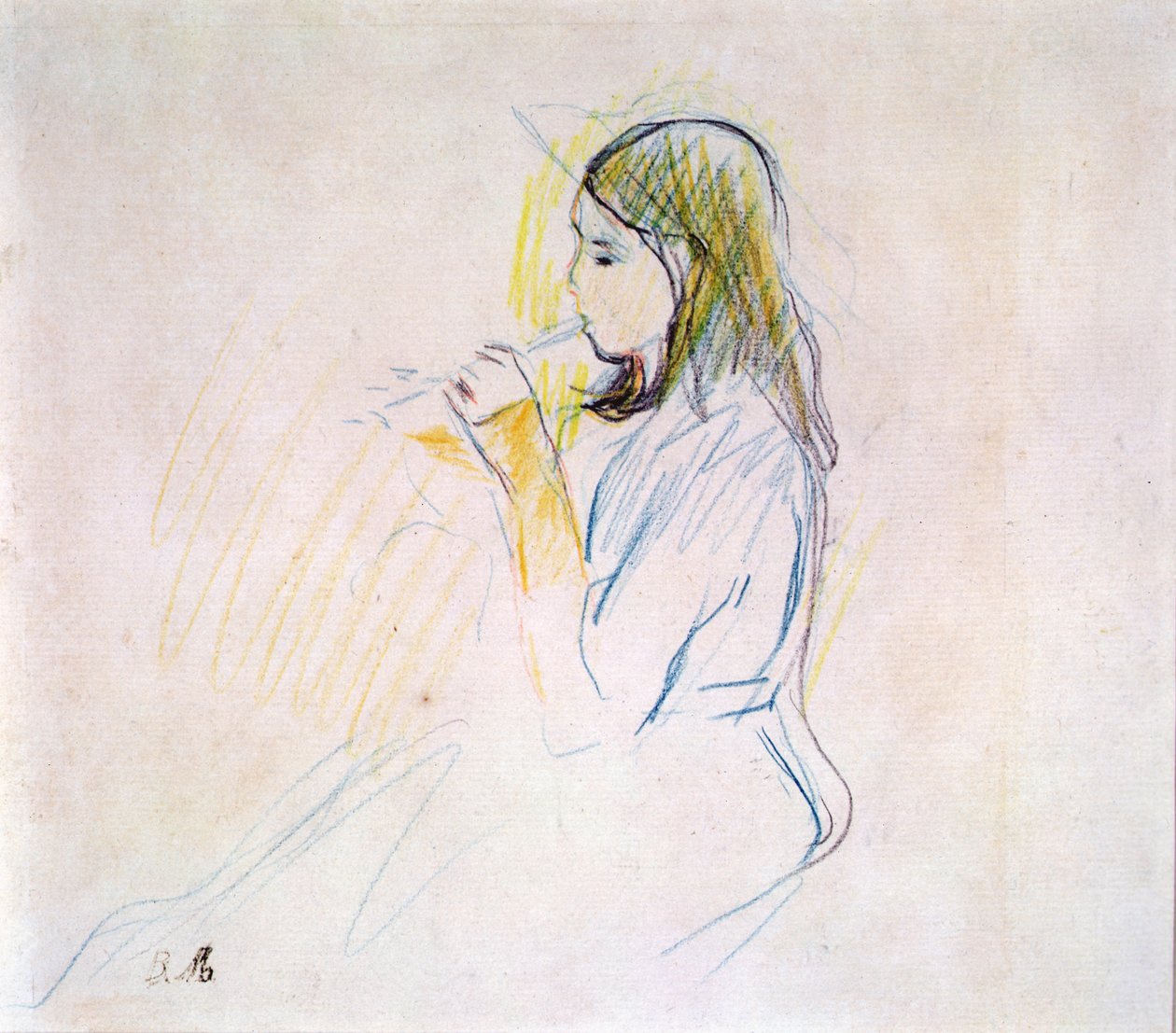 Manets dochter speelt de blokfluit door Berthe Morisot