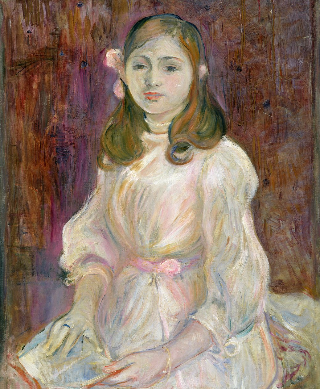 Portret van Julie Manet (1878-1966) met een boek, 1889 door Berthe Morisot