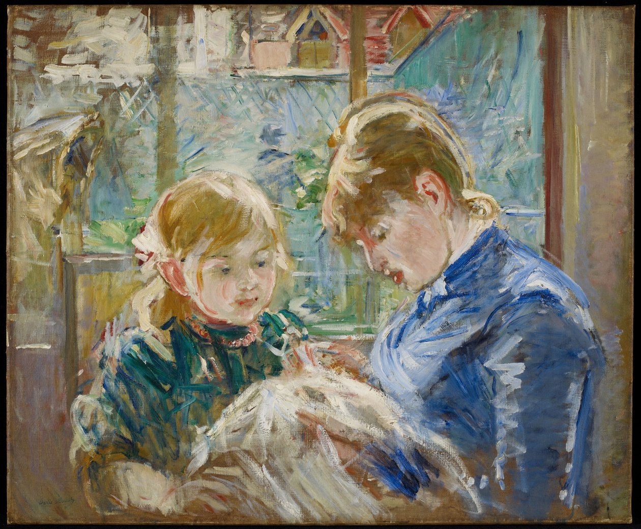 De dochter van de kunstenares, Julie, met haar kindermeisje door Berthe Morisot