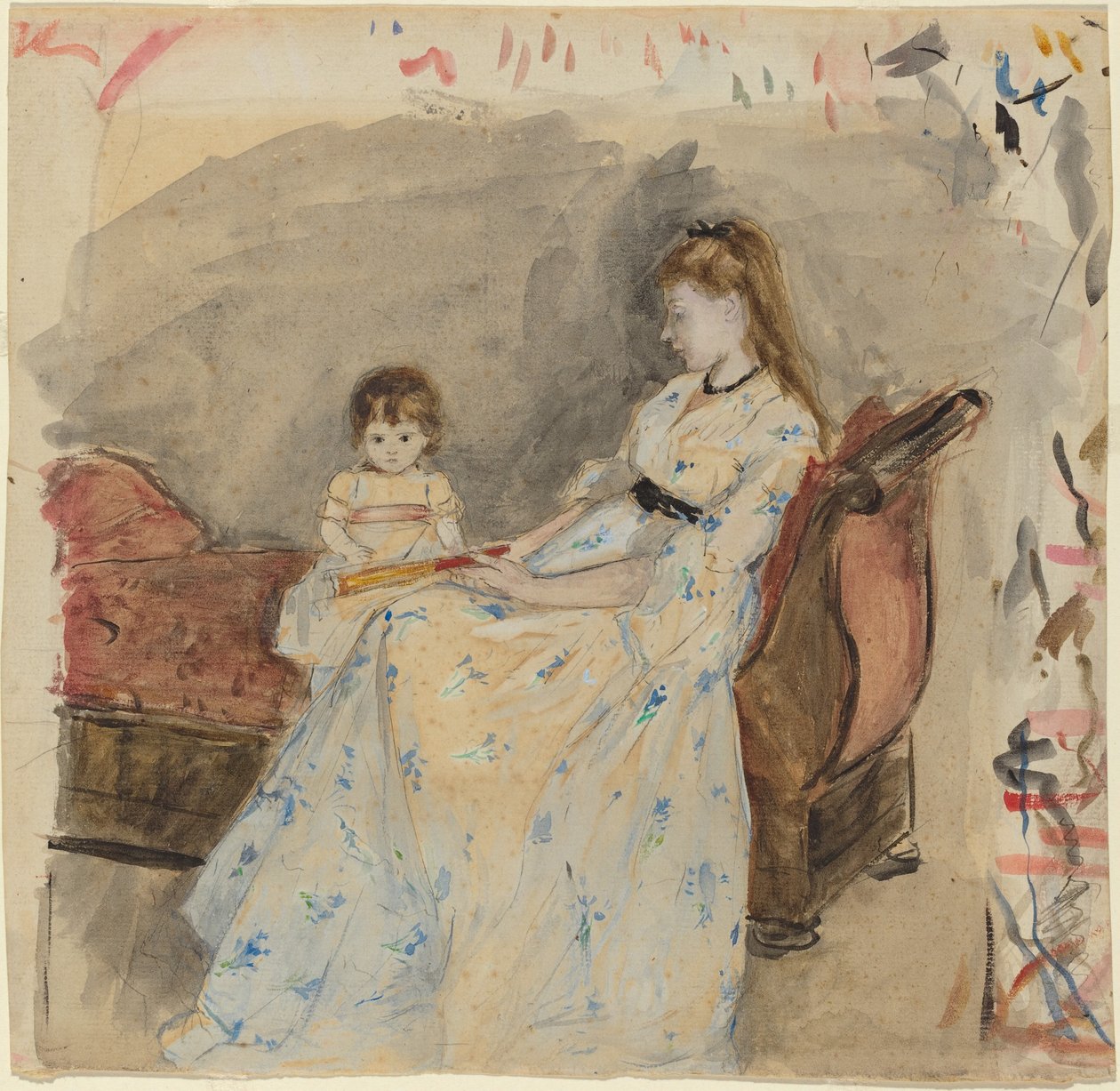 De Zus van de Kunstenaar, Edma, met Haar Dochter, Jeanne door Berthe Morisot
