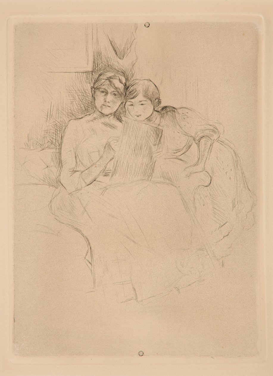 De tekenles: Berthe Morisot en haar dochter door Berthe Morisot