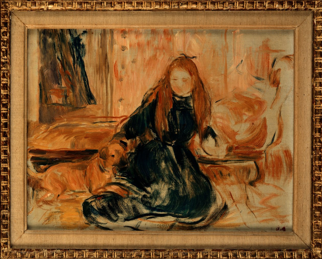 Jong meisje speelt met een hond, 1892 door Berthe Morisot