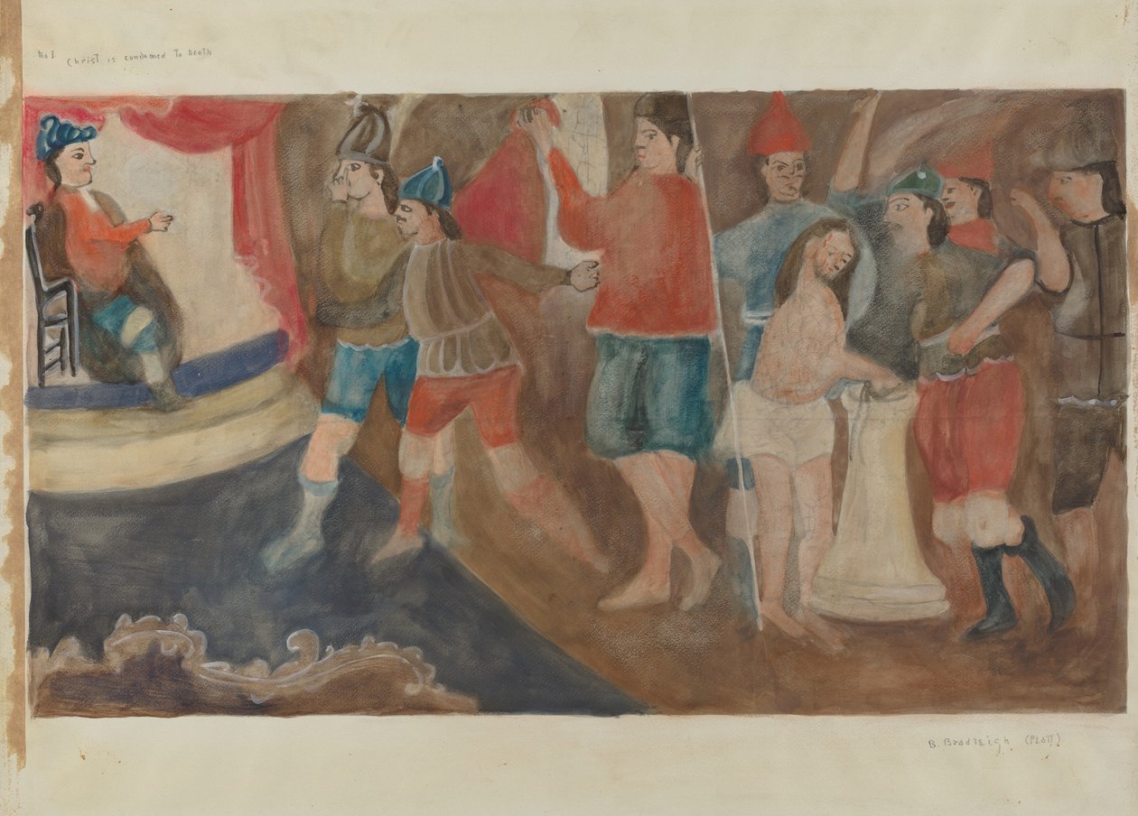 Kruiswegstaties nr. 1: Jezus wordt ter dood veroordeeld, ca. 1936 door Beulah Bradleigh
