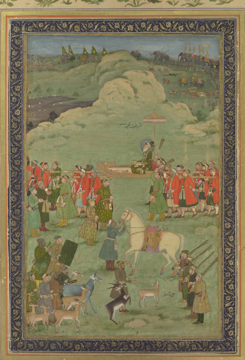 De keizer Aurangzeb gedragen op een draagstoel door Bhavanidas