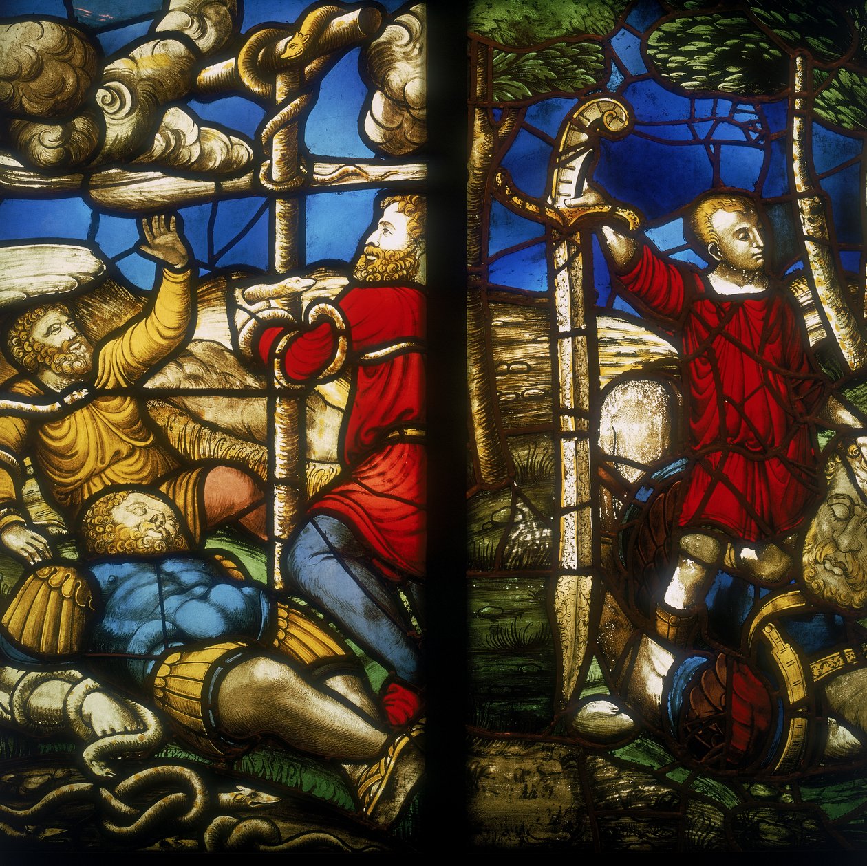 De bronzen slang (glas-in-loodramen toegeschreven aan Dirck Crabeth), David en Golia (door Biagio Arcimboldi), Museum van de Dom, Milaan door Biagio & Arcimboldi Giuseppe Arcimboldi