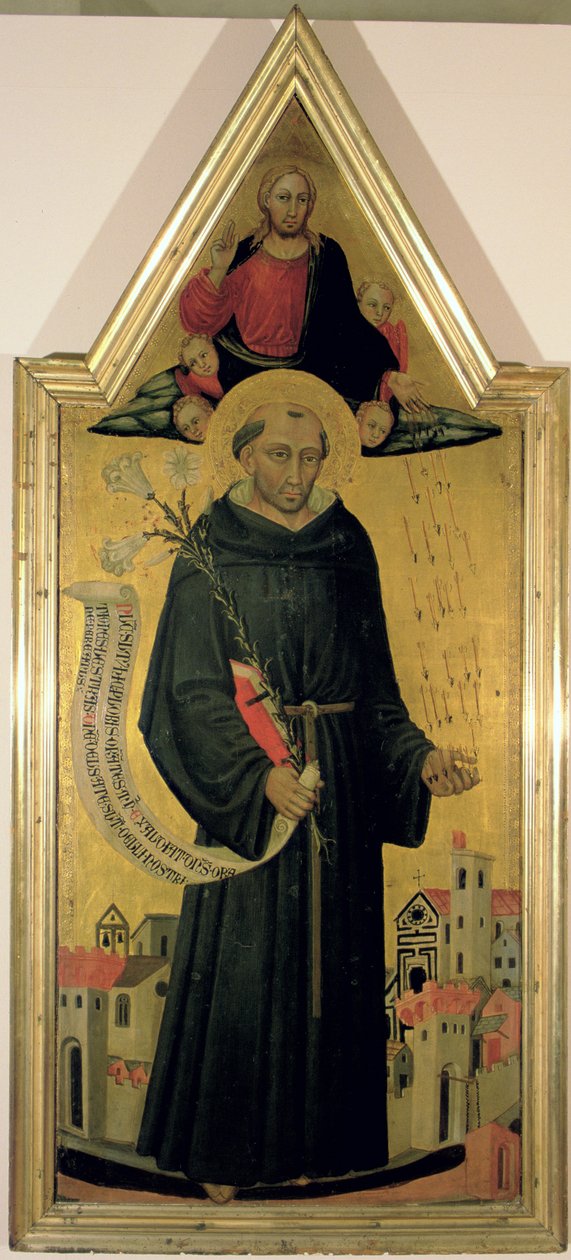 St. Nicolaas van Tolentino (c.1246-1305) beschermt Empoli tegen de pest, 1445 door Bicci di Lorenzo