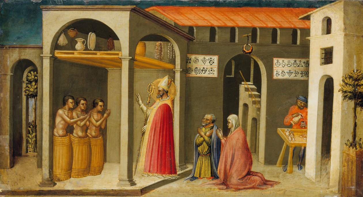 Sint Nicolaas Wekt Drie Jongeren tot Leven, 1433-35 door Bicci di Lorenzo