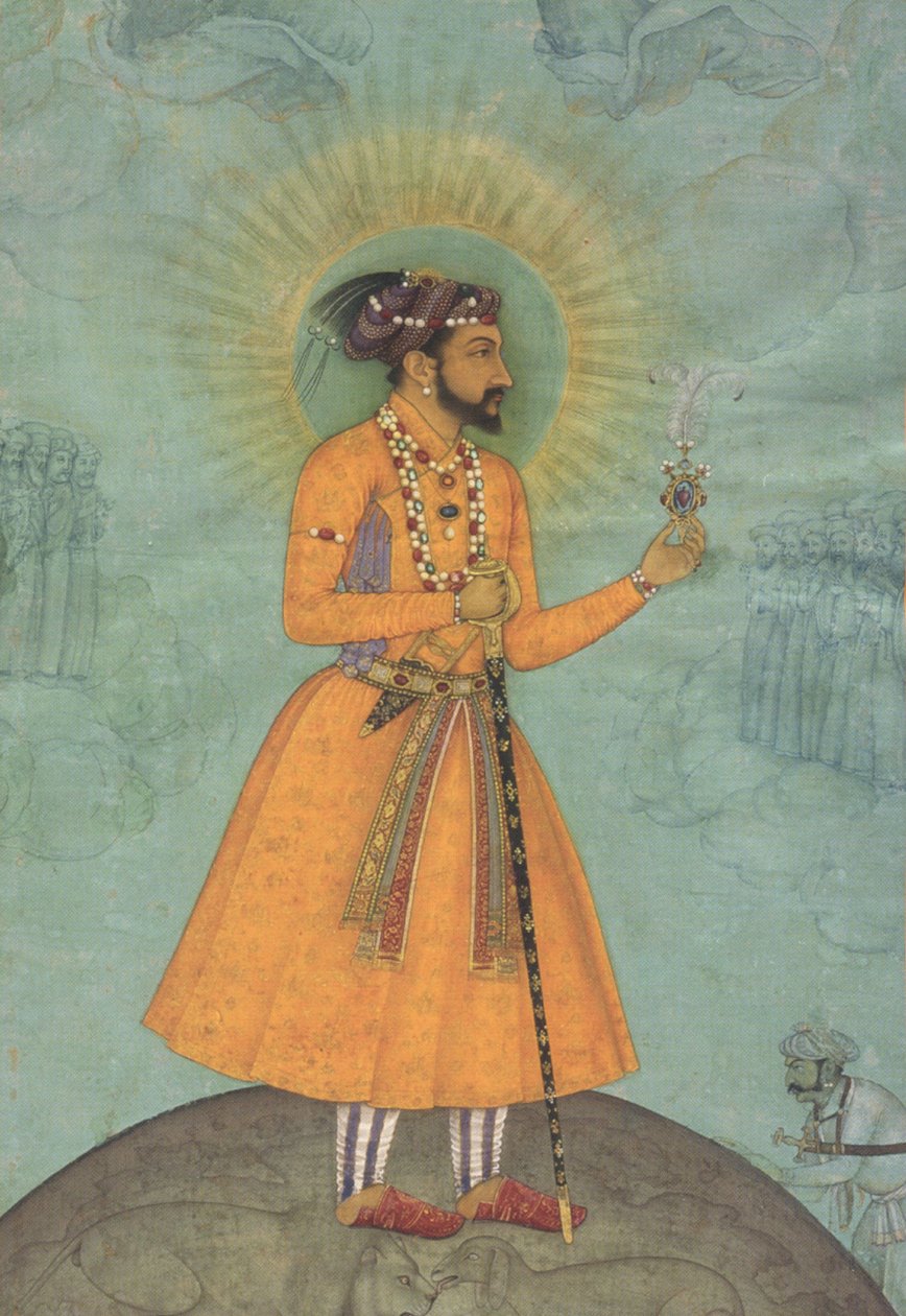 Mughal keizer Shah Jahan staand op een wereldbol (CBL In 07A.16) door Bichitr