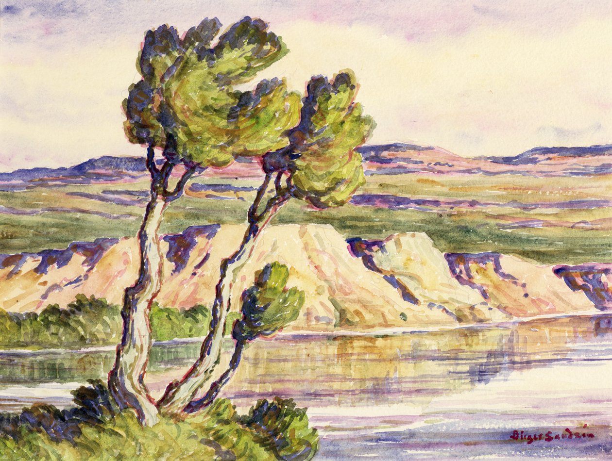Kansas Creek (aquarel op papier) door Birger Sandzen