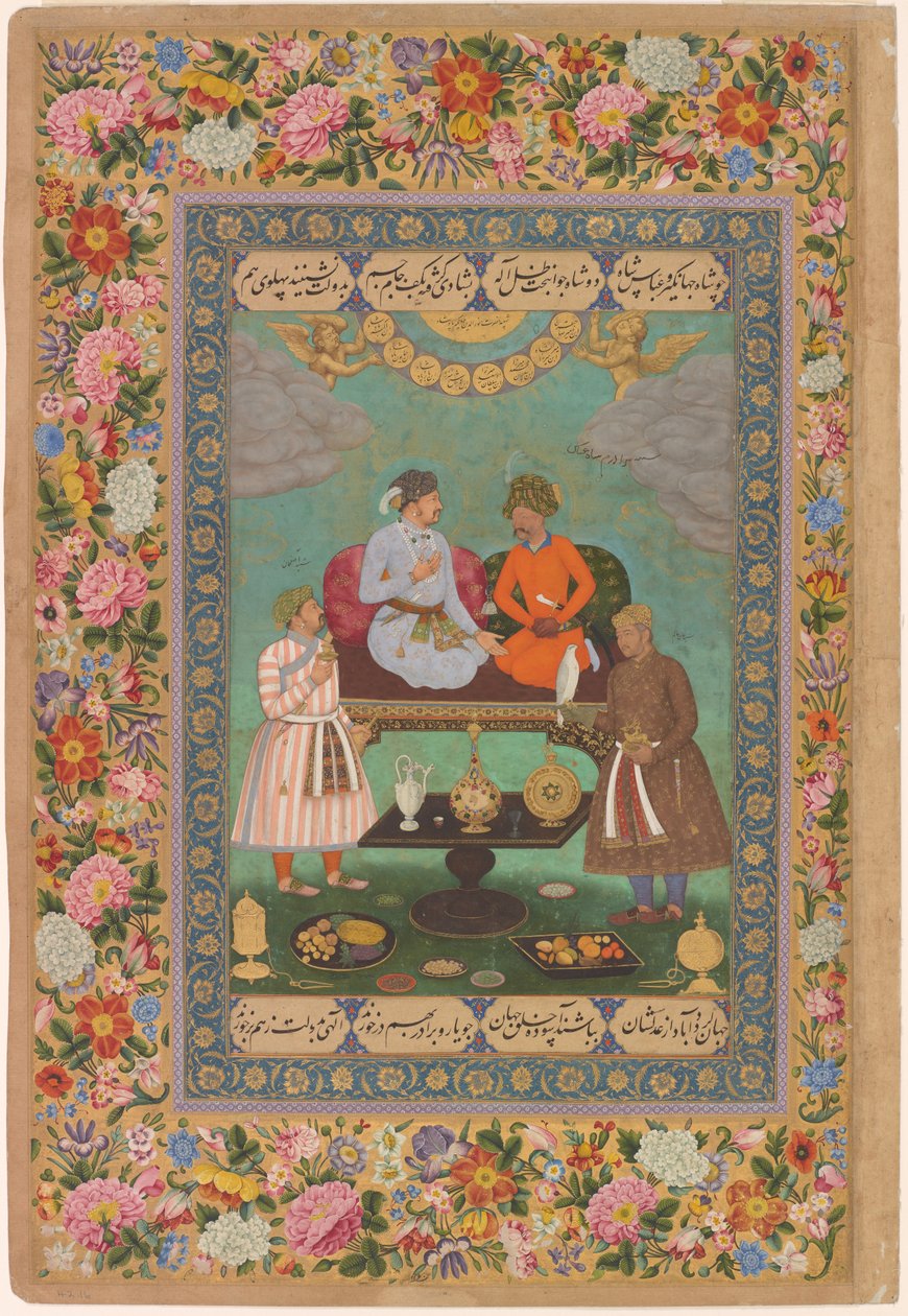 Jahangir entertaint Shah Abbas uit het St. Petersburg Album, ca. 1620 door Bishandas