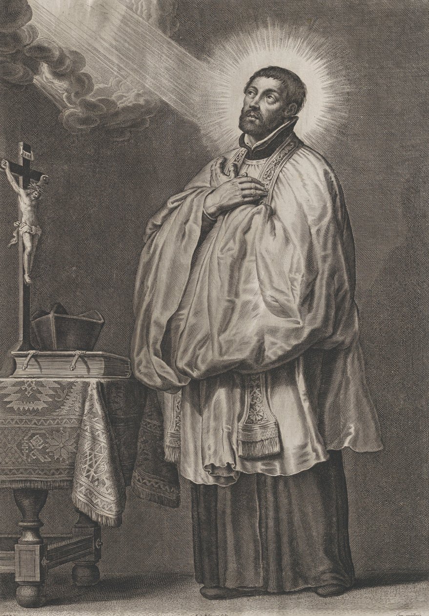 Sint Franciscus Xaverius met een goddelijk licht dat vanuit de linkerbovenhoek naar hem uitstraalt, ca. 1623-33 door Boetius Adams Bolswert