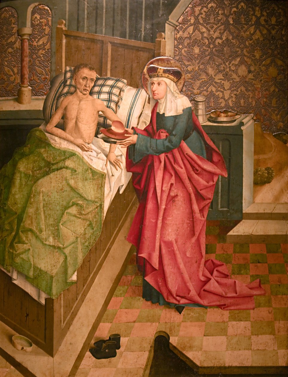 Heilige Agnes van Bohemen zorgt voor de zieken door Bohemian Master