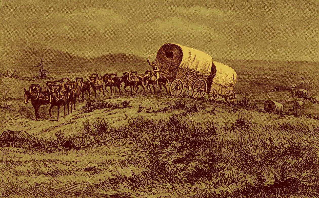 Wilde Westen - muilezelkaravaan op weg naar het westen door Bohuslav Kroupa