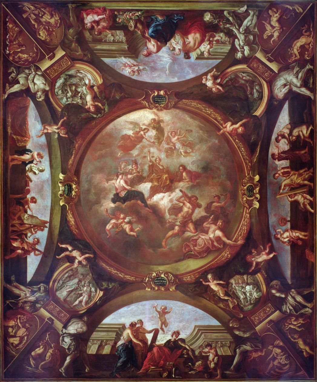 Gerechtigheid zorgt voor vrede en beschermt de kunsten, studie voor het plafond van de Tweede Kamer van Petities van het Parlement van Parijs, 1688 door Bon de Boulogne