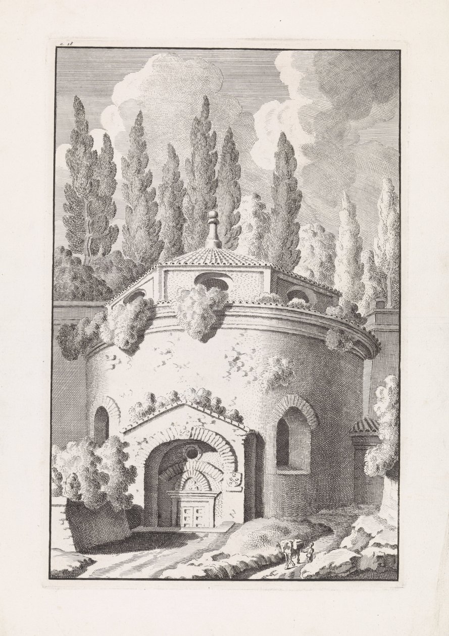 Ruïne van een Romeinse ronde tempel door Bonaventura van Overbeek