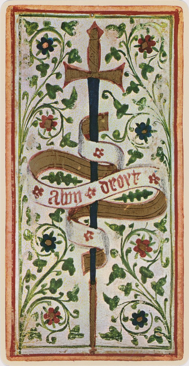 De Aas van Zwaarden, facsimile van een tarotkaart uit het 