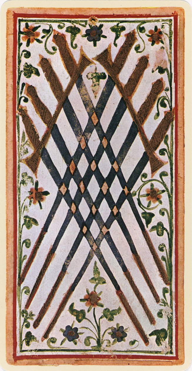 De Acht van Zwaarden, facsimile van een tarotkaart uit het 