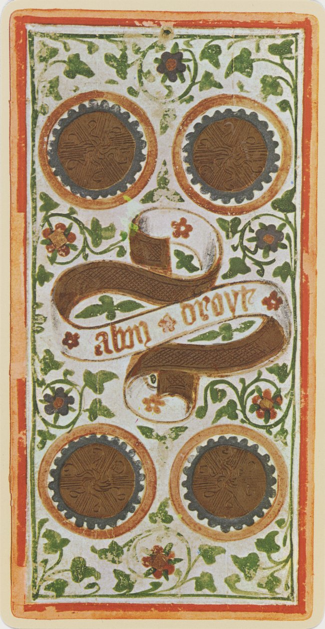 De Vier van Munten, facsimile van een tarotkaart uit het 