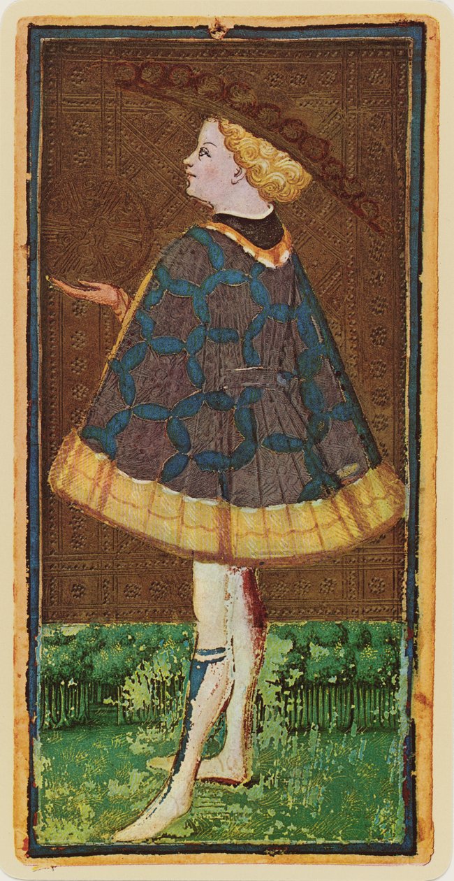 De Knave van Munten, facsimile van een tarotkaart uit het 