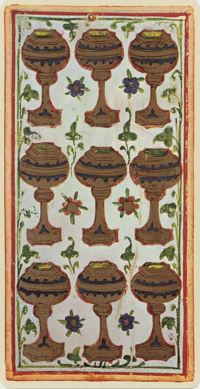 De negen van bekers, facsimile van een tarotkaart uit het 