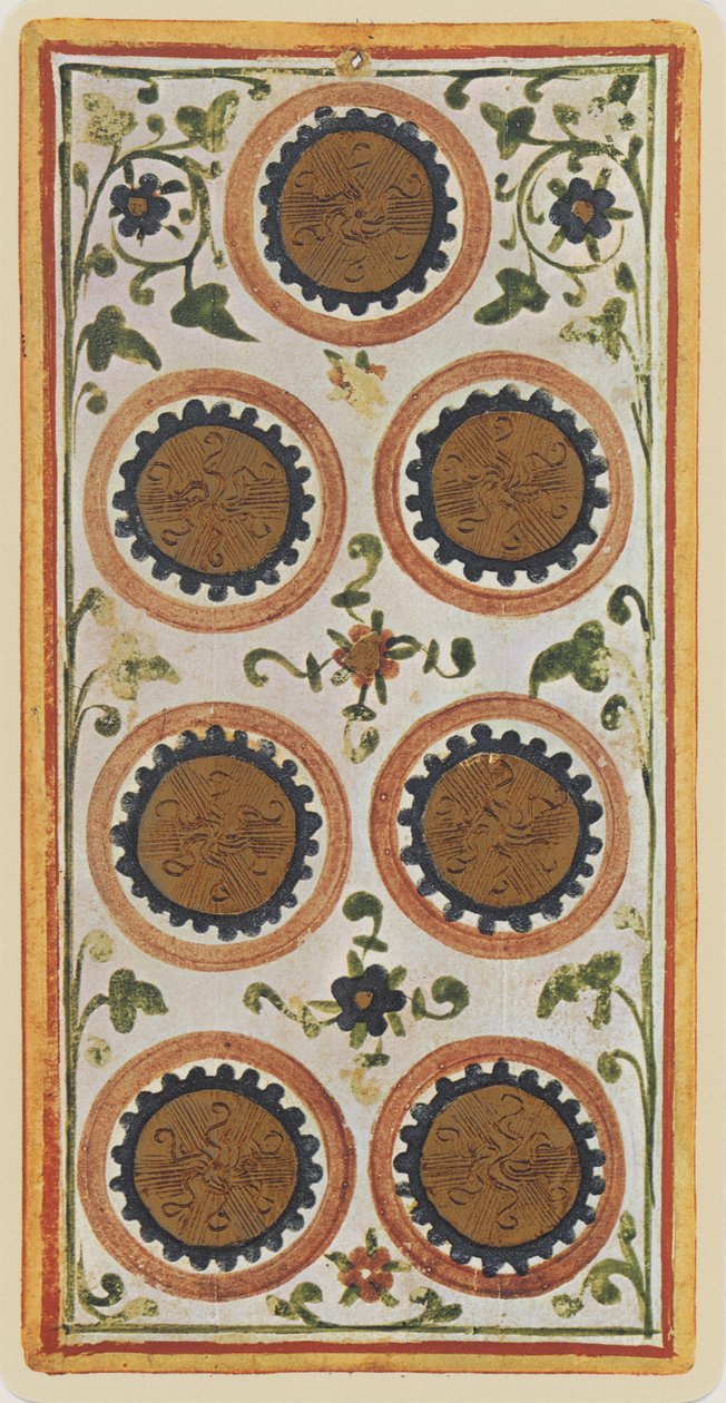 De Zeven van Munten, facsimile van een tarotkaart uit het 