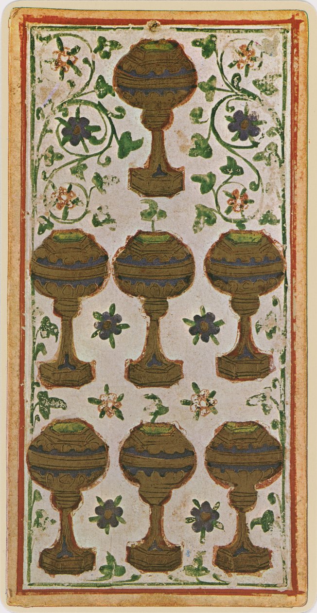De zeven van bekers, facsimile van een tarotkaart uit het 