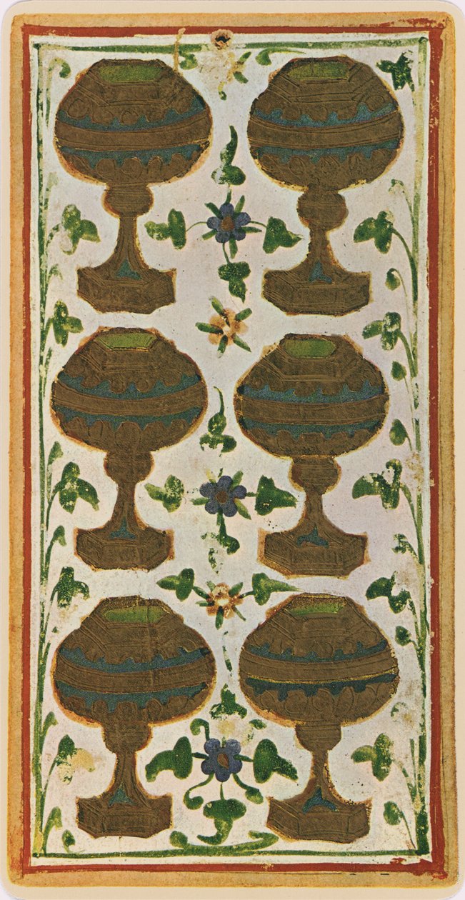 De Zes van Bekers, facsimile van een tarotkaart uit het 