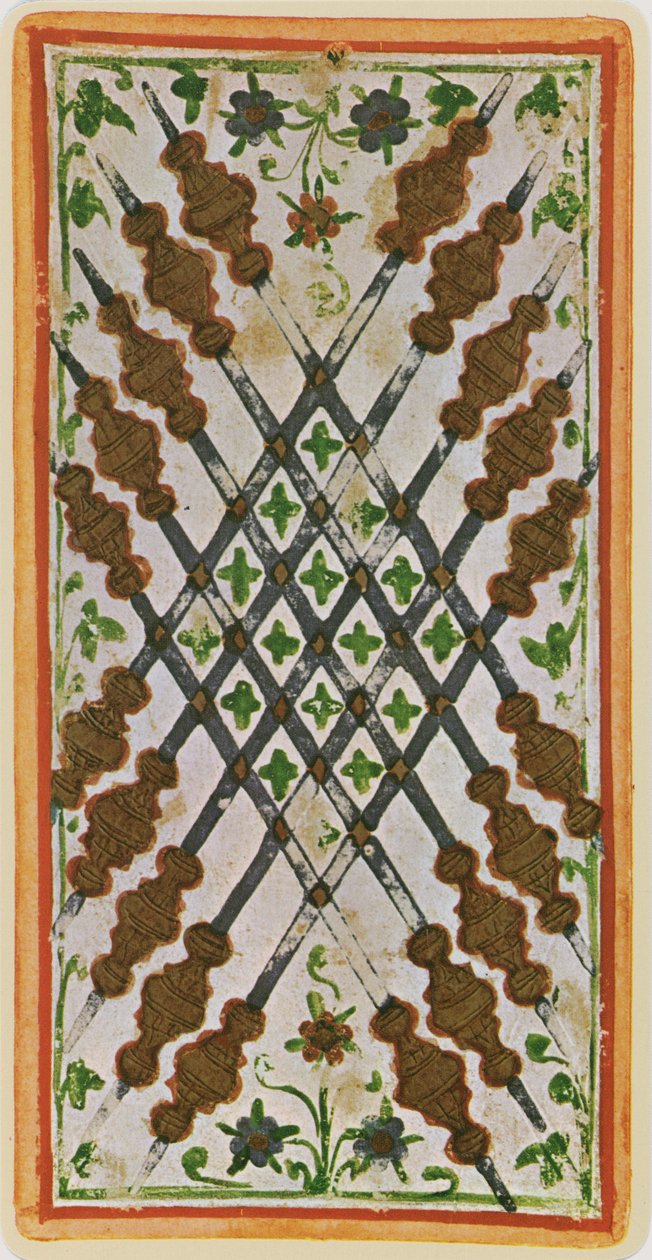 De Tien van Staven, facsimile van een tarotkaart uit het 