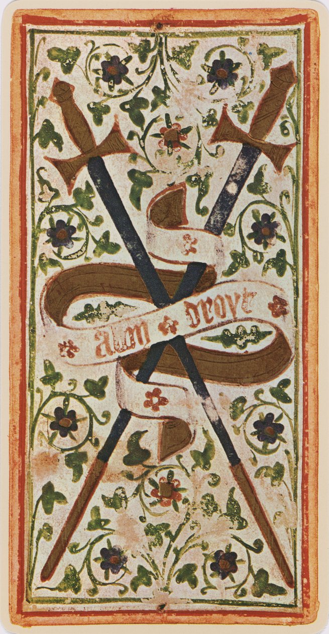 De Twee van Zwaarden, facsimile van een tarotkaart uit het 