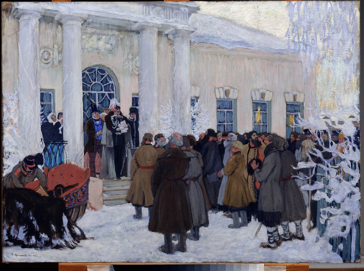 De Emancipatie van Russische Lijfeigenen in 1861, 1908-09 door Boris Mikhailovich Kustodiev