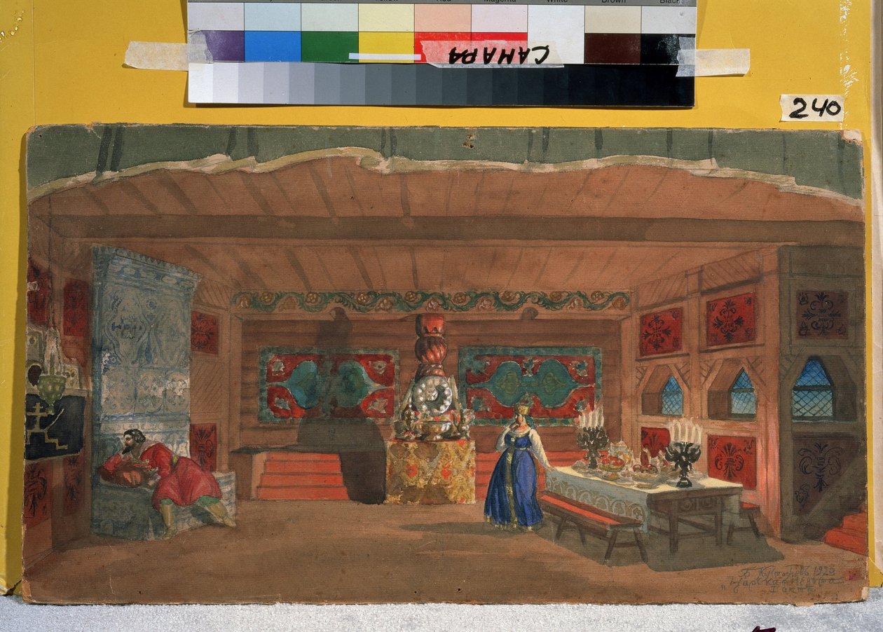 Decorontwerp voor de opera De bruid van de tsaar van N. Rimski-Korsakov door Boris Mikhailovich Kustodiev