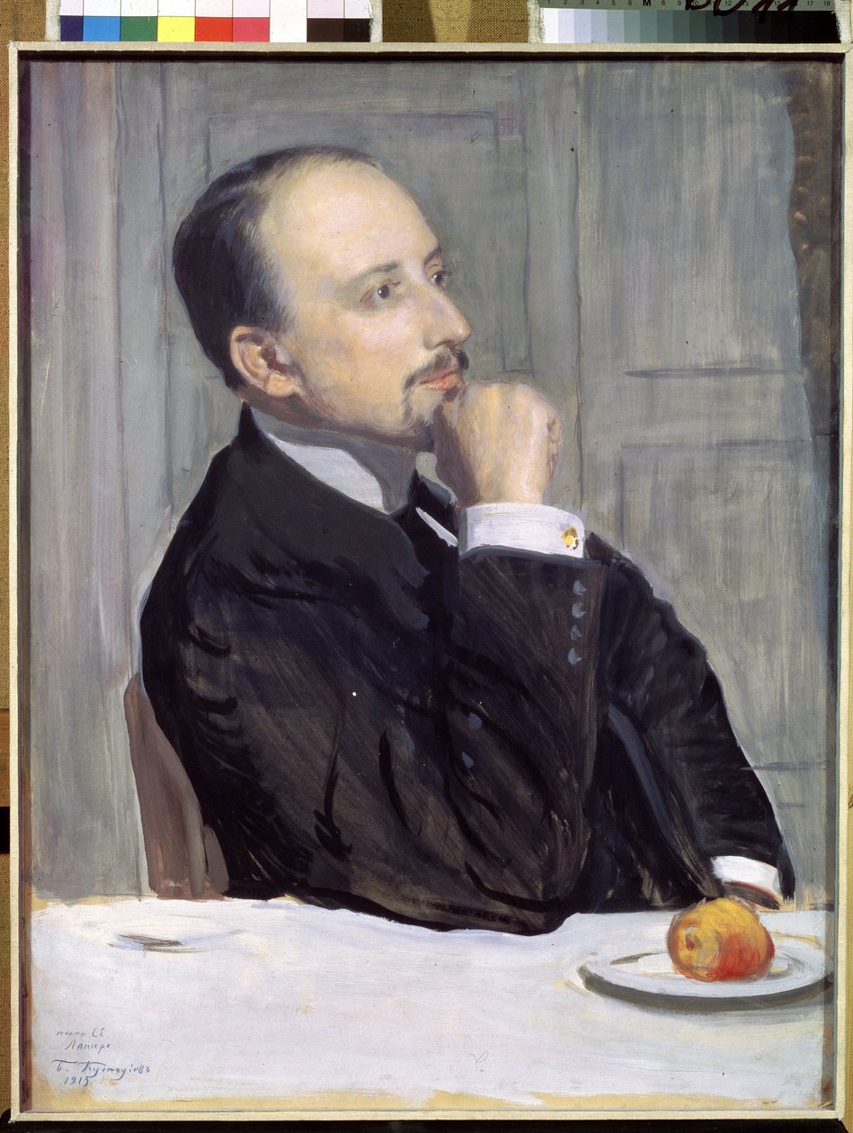 Portret van de kunstenaar Evgeny Evgenyevich Lanceray (1875-1946). Werk van Boris Michaylovich Kustodiev (1878-1927), tempera op karton door Boris Mikhailovich Kustodiev