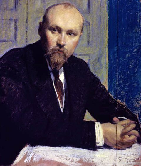 Portret van Nikolay Rerich (1874-1947) door Boris Mikhailovich Kustodiev