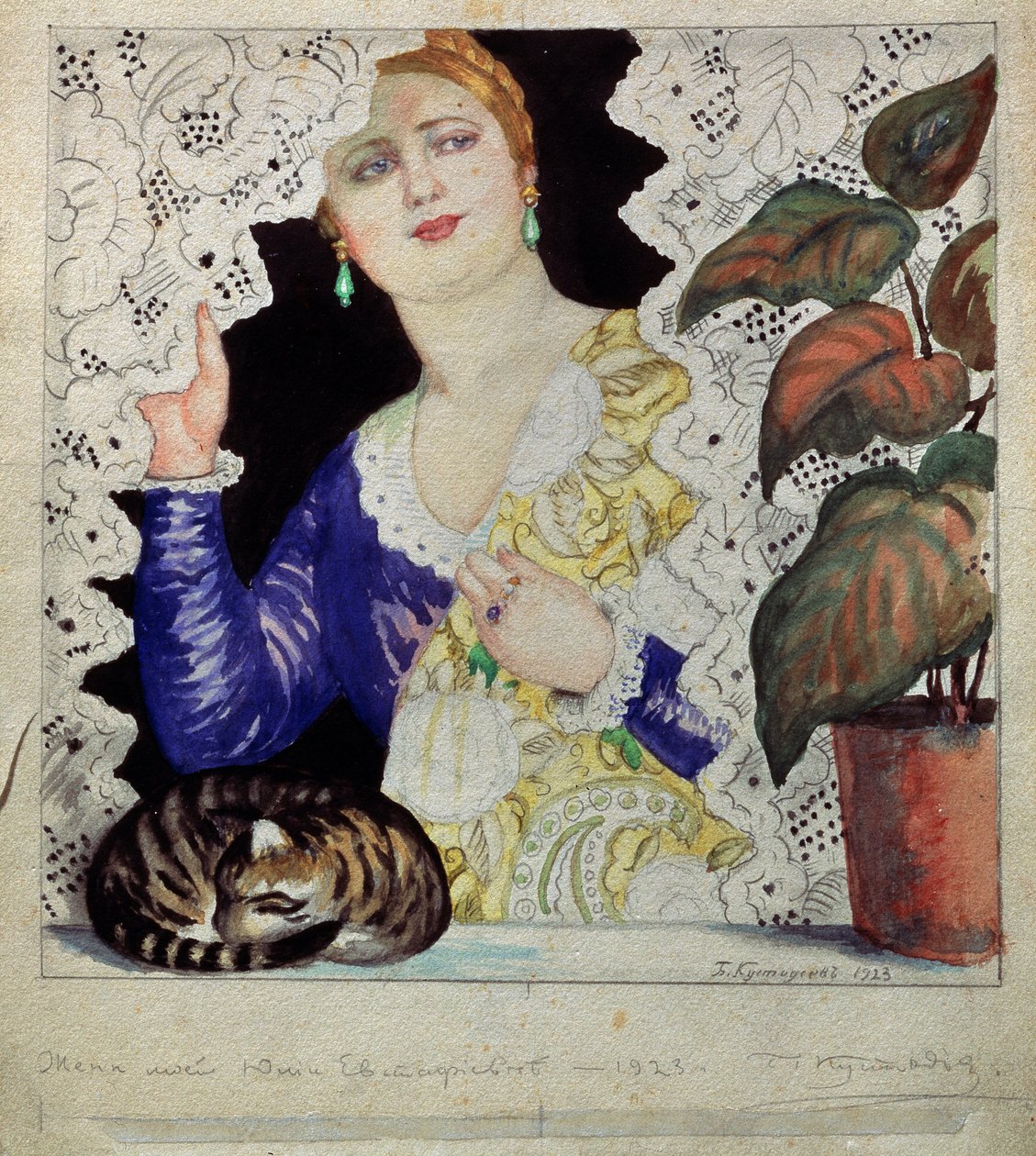 Een Russische vrouw bij haar raam door Boris Mikhailovich Kustodiev