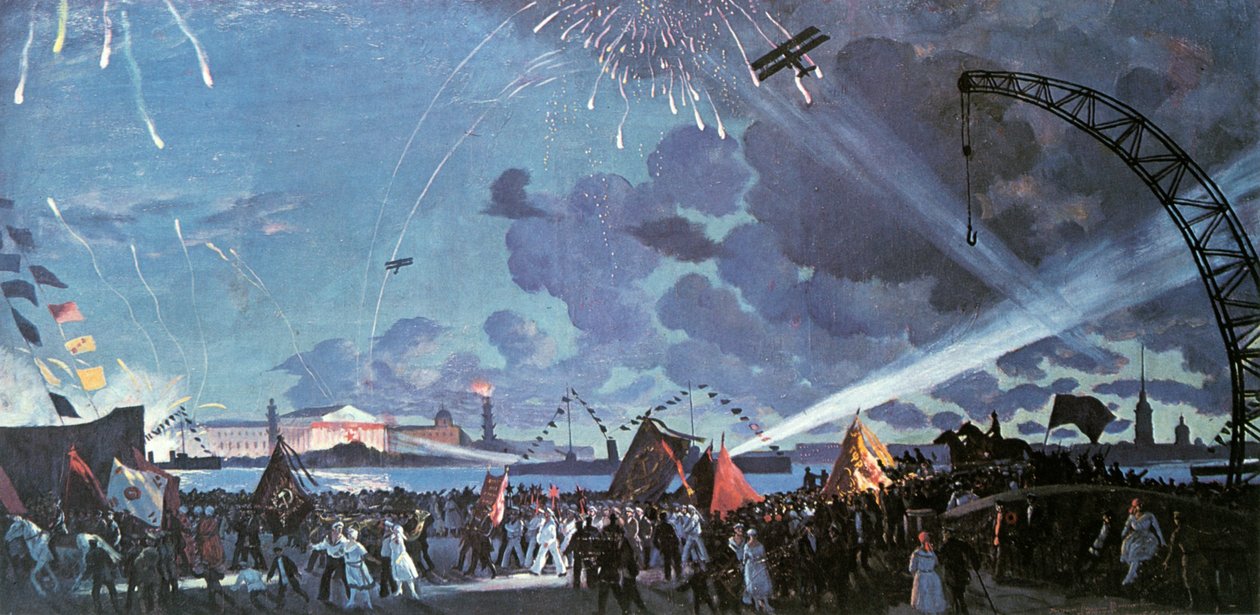 Nachtviering op de Neva, 1923 door Boris Mikhailovich Kustodiev